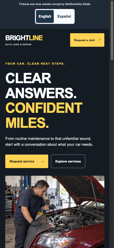 Matching mobile view of Brightline Auto Care